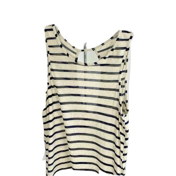 Becca Women's Tank Dress White Navy Stripe High Low Keyhole Back Tie Knot Hem XS - Picture 2 of 9